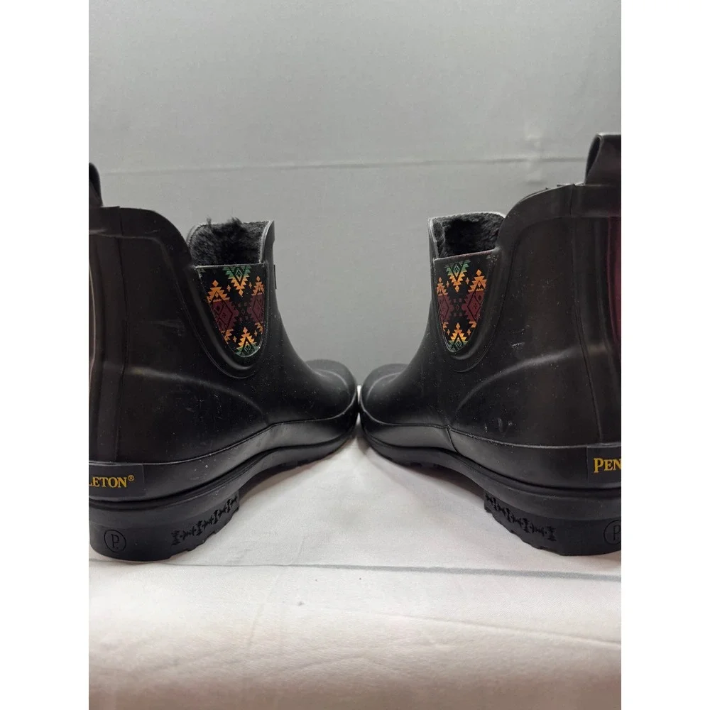 Pendleton Rain Boots Women‎ Black Faux Fur Lined Southwestern Chelsea US 6